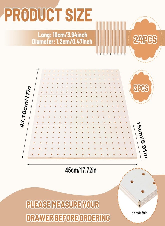 AojSup 3 Pcs Wood Pegboard Drawer Organizer with 24 Pegs Wooden Peg Board Drawer Shelf Organizer Adjustable Peg System for Dishes Plate Pot Container Cookware Utensil Kitchen(17.72 x 5.91 in) - Image 2